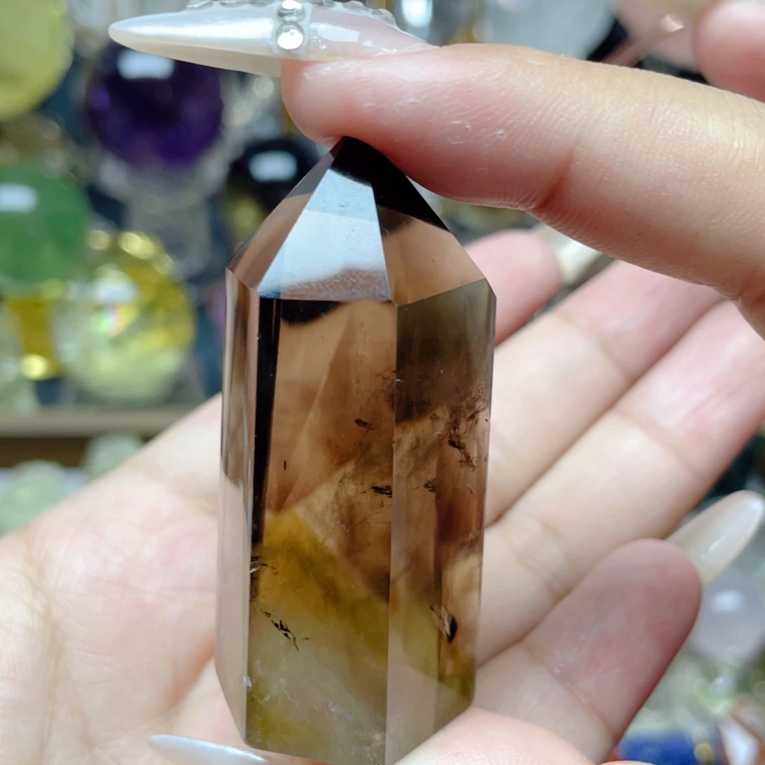 水晶珠宝半成品未镶嵌黑茶晶柱子