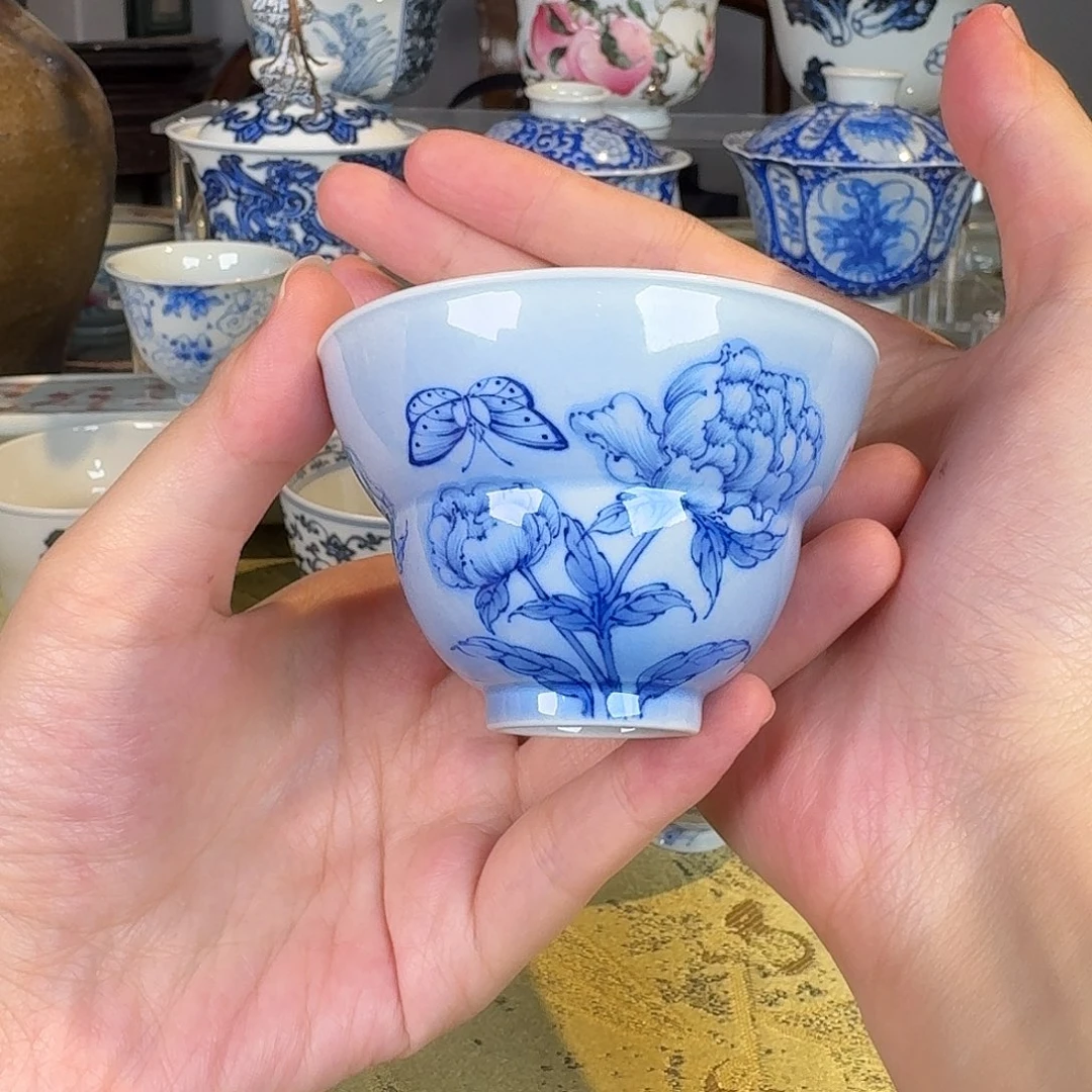 青樵轩蓝韵牡丹葫芦杯