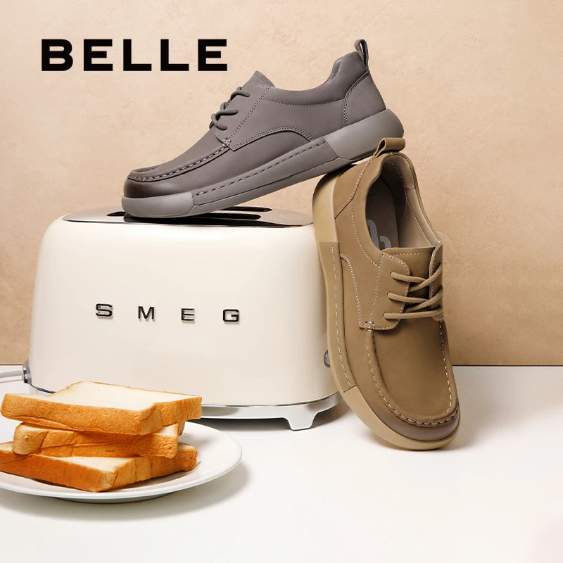 百丽吐司家族复古擦色勃肯鞋25年春商场同款真牛皮工装鞋8QA01AM5