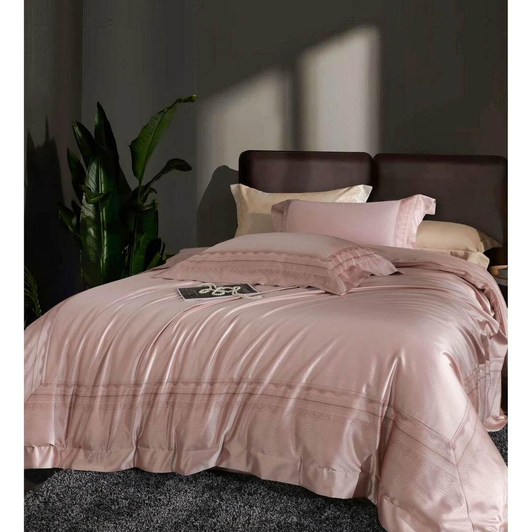 【专柜清仓】BBL高奢高精密双股色织真丝提花四件套-倾心-粉