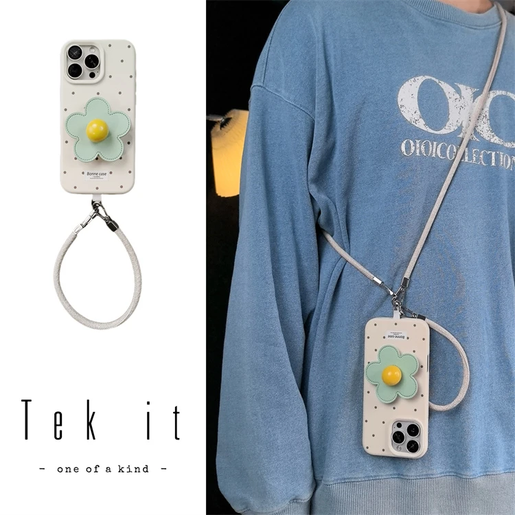 ins硅胶波点黄珠花朵支架适用iPhone16pro手机壳15promax手提14女