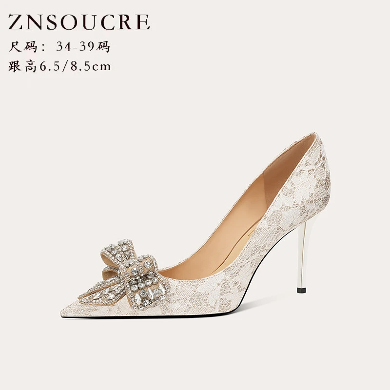 羊皮轻奢名品细跟高跟鞋设计感新中式婚鞋秀禾服婚纱小众新娘