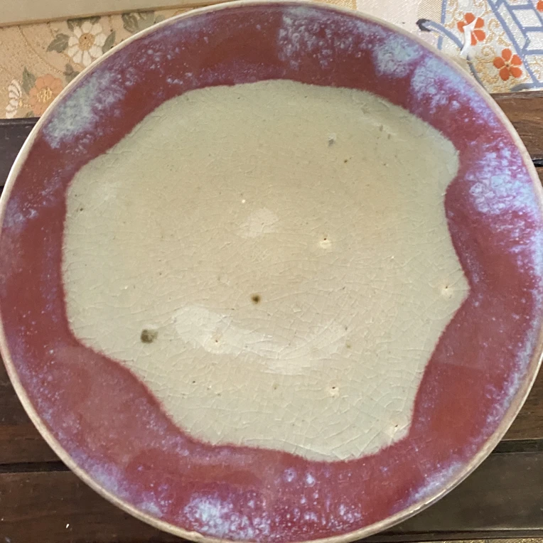 窑变釉壶承，自然流釉，直径16陶瓷