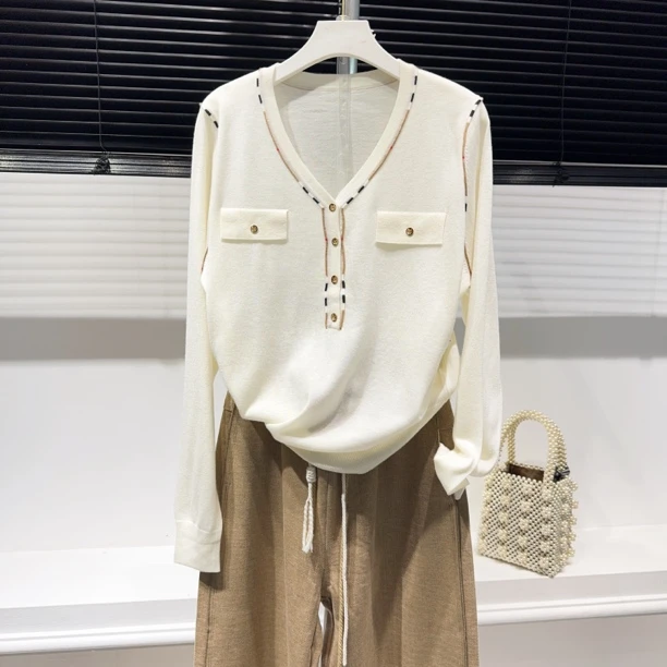 33超细羊毛~长袖半开领小众穿搭针织上衣 7730