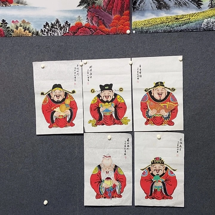 国画福禄寿喜财五幅