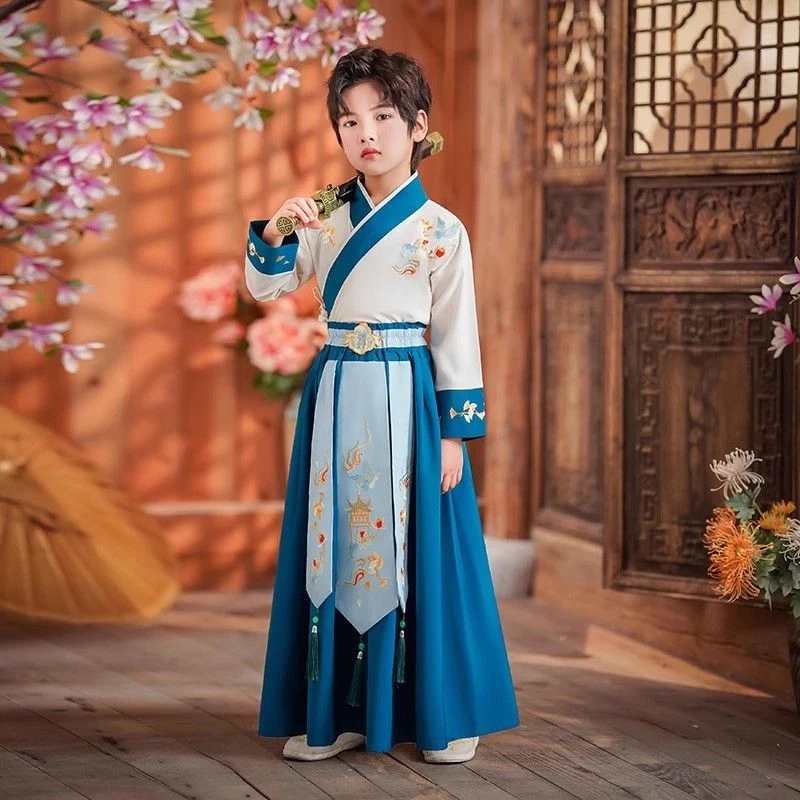 儿童汉服冬季演出服男童明制国风古装武侠风表演服青少年古风少爷