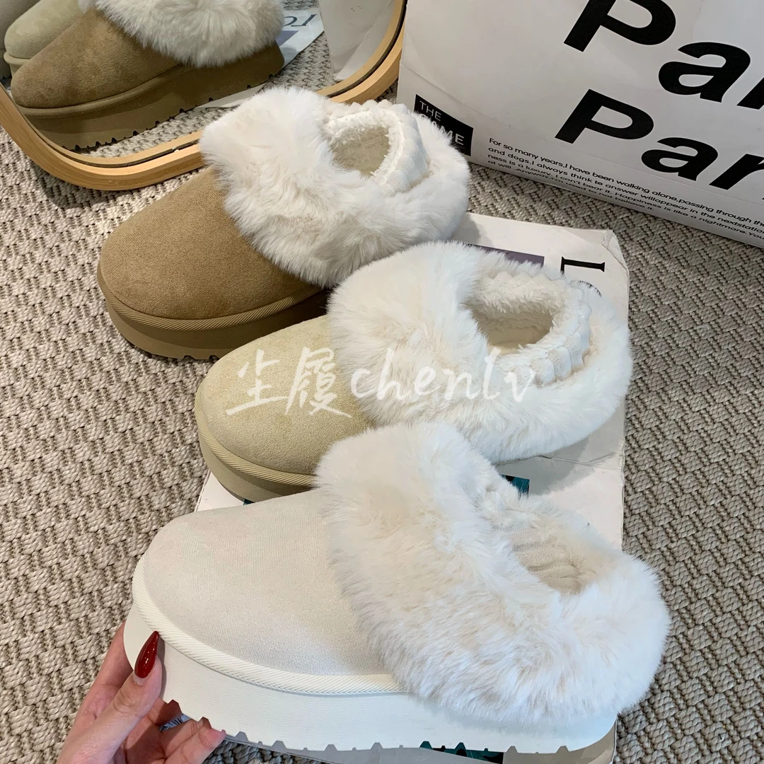 【Chenlv】2025冬季新款室内居家保暖懒人一脚蹬女毛毛鞋棉鞋低帮