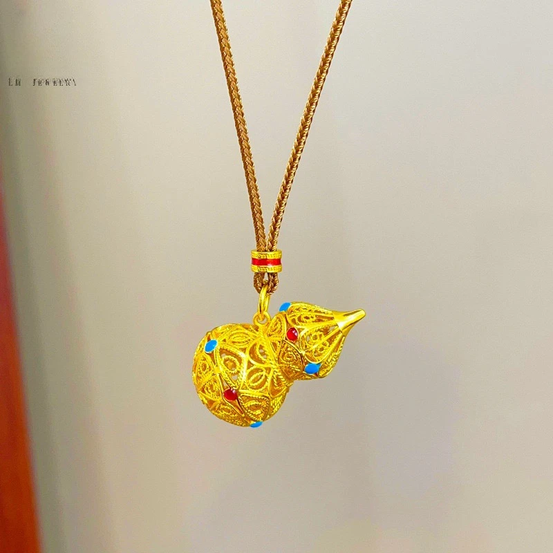 合金吊坠 新年金色八宝镂空葫芦吊坠女款双面国潮精致掐丝项坠