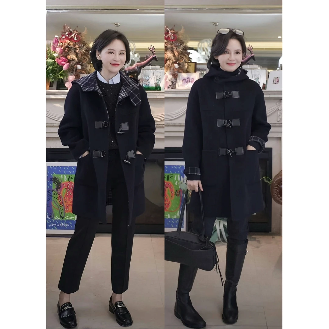 我是摩羯 牛角扣双面呢大衣 80支苏丽羊驼毛美利奴羊毛秋冬外套