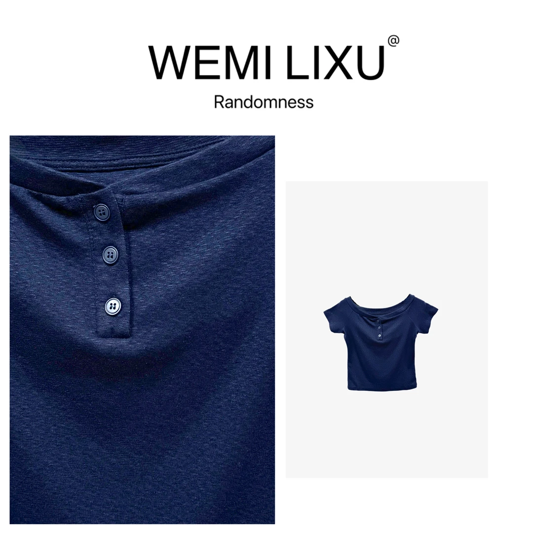 WEMI LIXU“清风徐来”夏季时尚百搭潮流一字肩净版短袖T恤修身1123