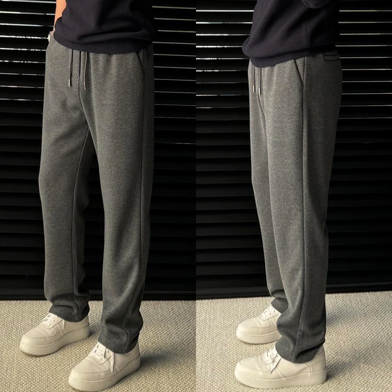 意式简约慵懒风垂感直筒宽松休闲裤男士潮流时尚针织休闲裤微阔裤