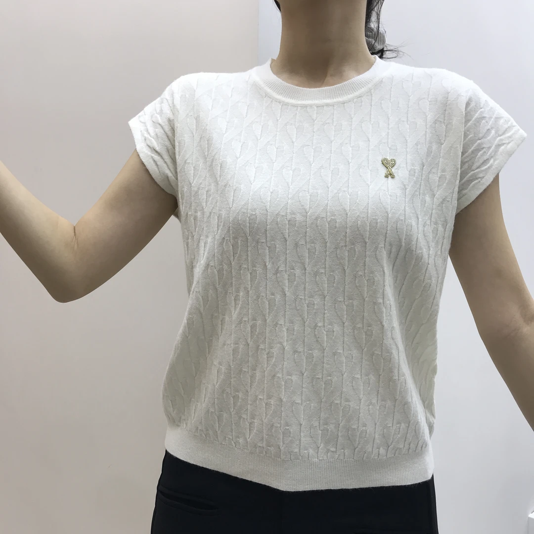 【25130】圆领短袖薄款宽松型毛针织衫休闲珠片lulu风