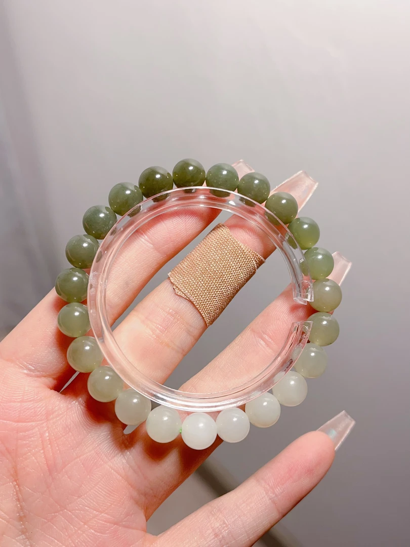 和田玉晴水渐变圆珠手串女8mm细腻油润冰透油润新中式国风百搭