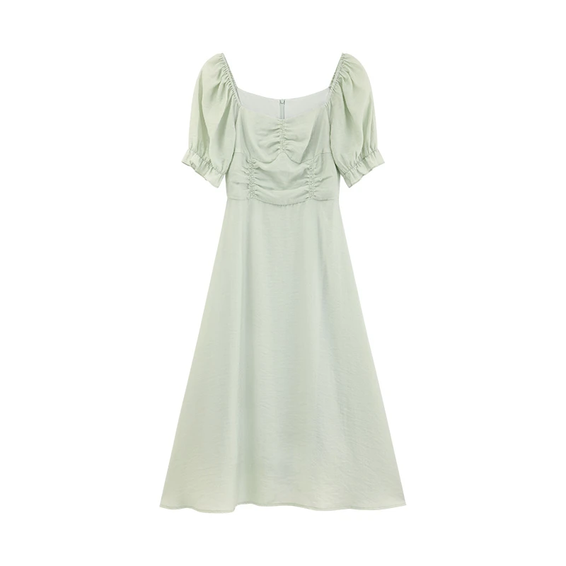 瞌睡兔（清苍）浪漫宫廷风收褶连衣裙女夏小个子甜美气质长裙241101