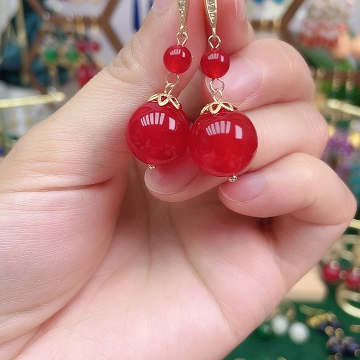 玛瑙/玉髓合金耳钉