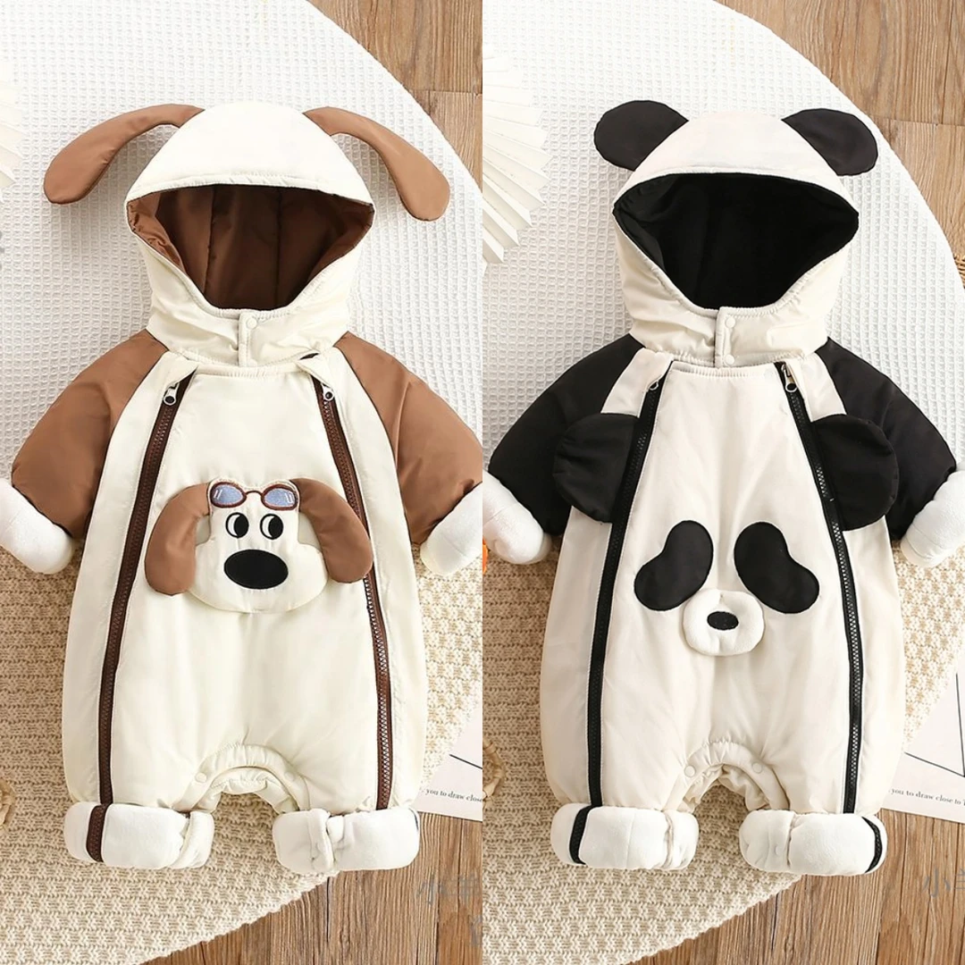 【加绒加棉】冬装新款眼镜狗和囧萌熊猫双拉链可爱时尚男女宝外出服