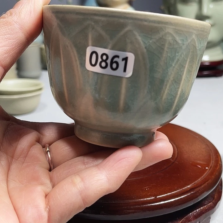 原矿釉柴烧汝瓷莲花杯