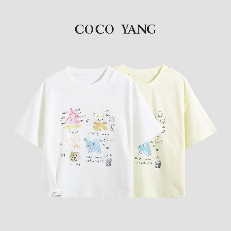 夏季女大童短袖2025新款女童休闲百搭宽松卡通T恤-SU041