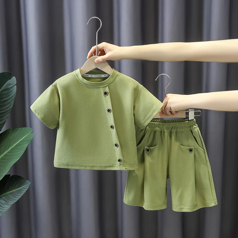 儿童套装夏季薄款短袖两件套洋气中小童运动童装男童帅气炸街衣服