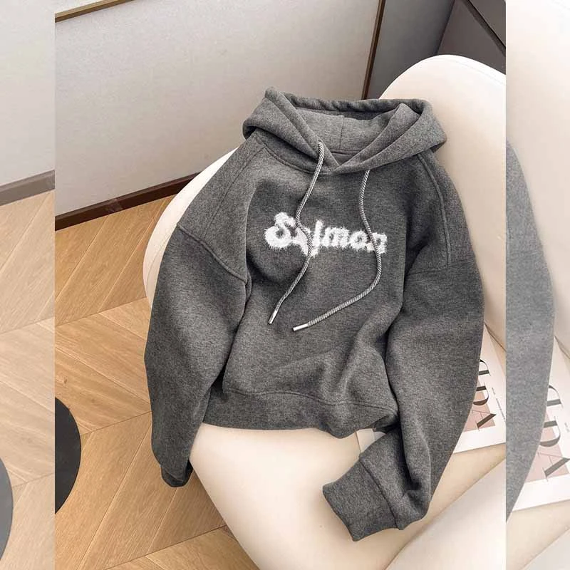 美式复古字母刺绣连帽卫衣春秋季高级感大码宽松休闲套头潮流上衣