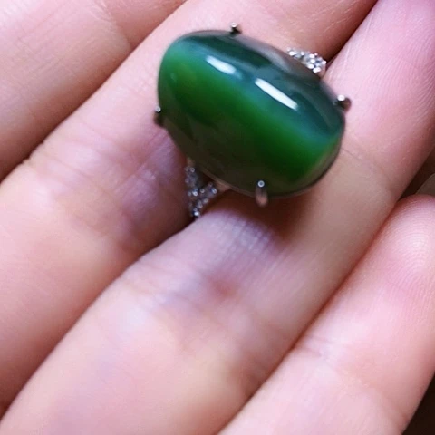 和田玉戒指银S925镶嵌