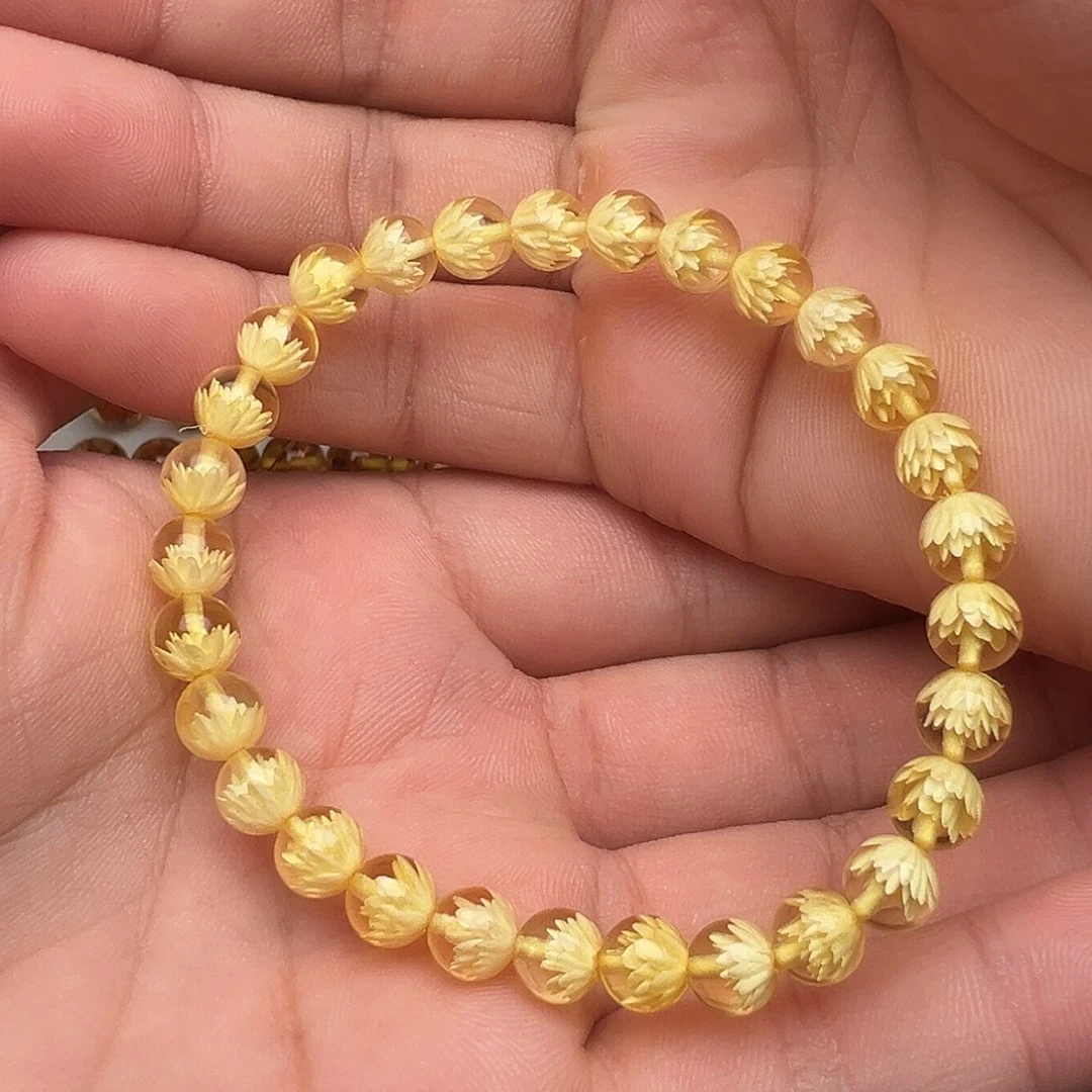手串金珀未镶嵌天然金珀精雕莲花手串