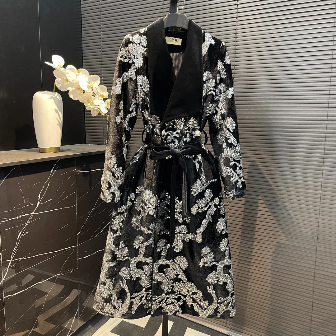 【Jeana.studio】B亮片新品赫本风名媛风衣外套