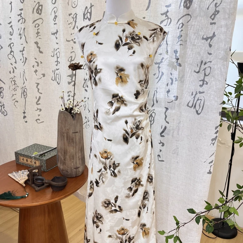 GL0004浅色玉兰晕染改良中国风旗袍女款显瘦中式日常连衣裙新款