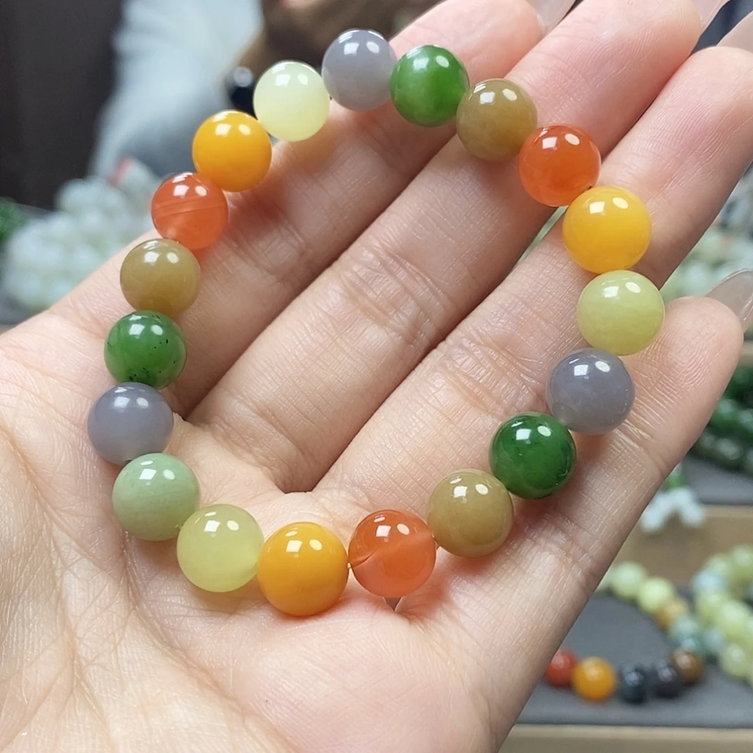 和田玉未镶嵌手链多宝多巴胺色系10m