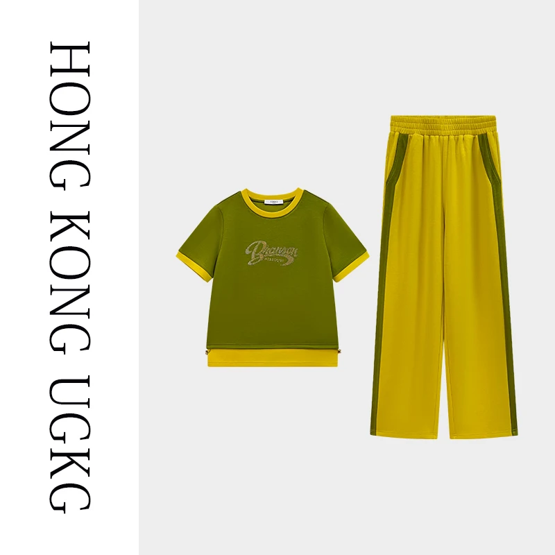 香港UGKG短袖T恤橄榄绿上衣运动时尚洋气夏季两件套73252ZH046