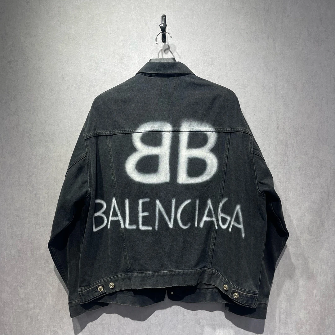 99新 Balenciaga/巴黎世家 双B涂鸦字母牛仔外套/XS码/17200
