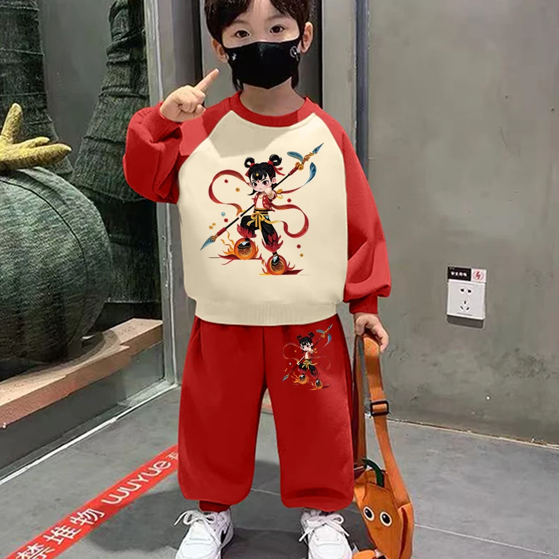 哪吒魔童闹海儿童卫衣套装男童国潮春秋装2025新款女童卡通两件套