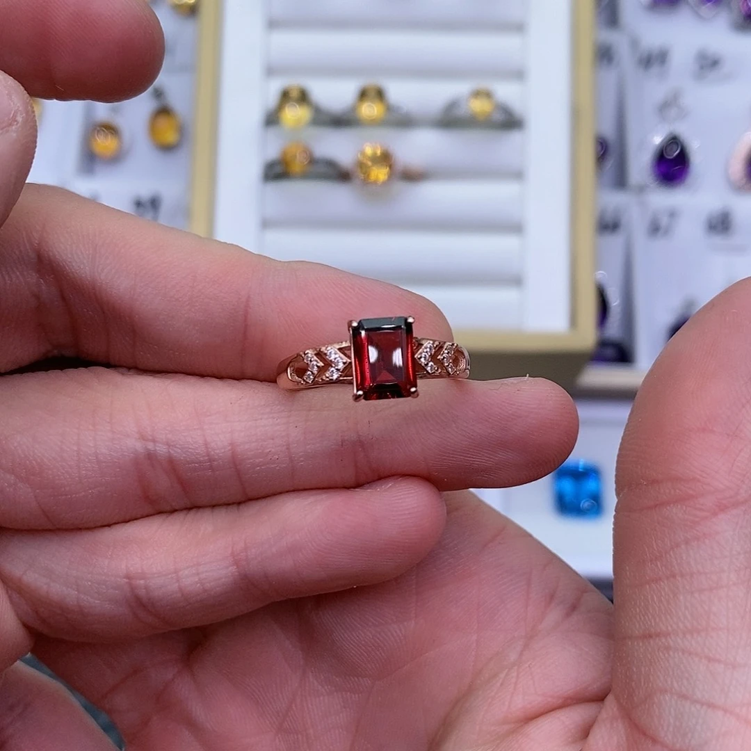 石榴石纯天然石榴石银S925镶嵌竹*