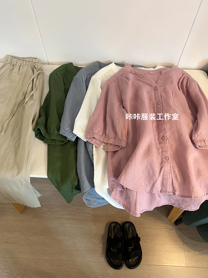 REKAYYAT“星云”100%亚麻慵懒风百搭显瘦洋气时尚舒适衬衫上衣