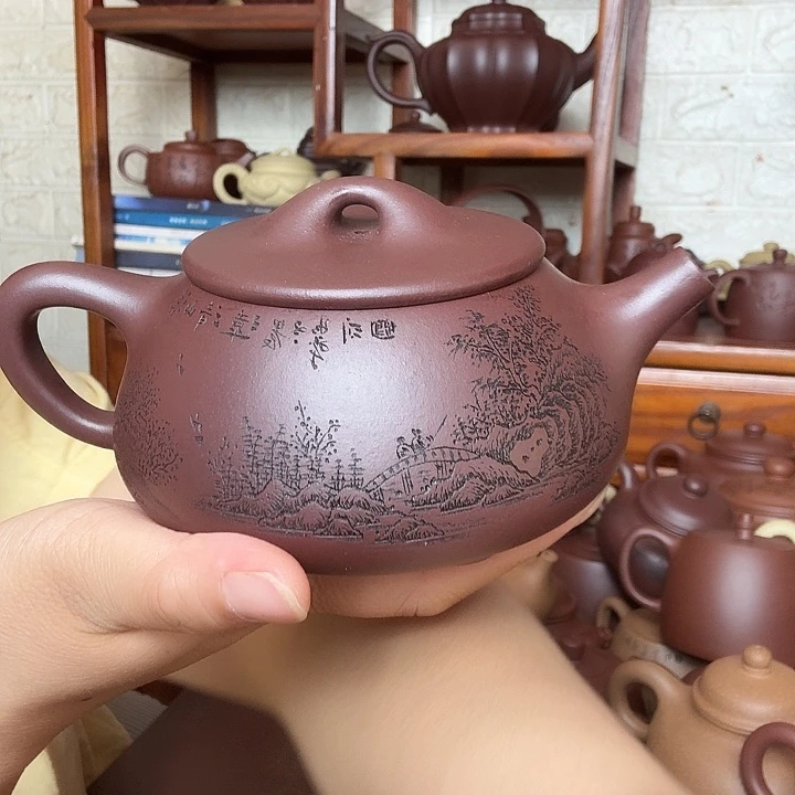 茶壶紫砂石瓢400cc精工半手