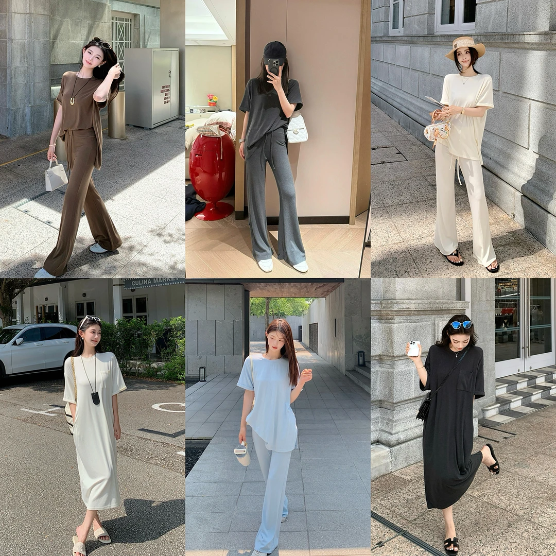 "Cozy冰皮系列"轻盈无感醋酸羊毛 显瘦T恤裙/不露腿懒人时尚套装