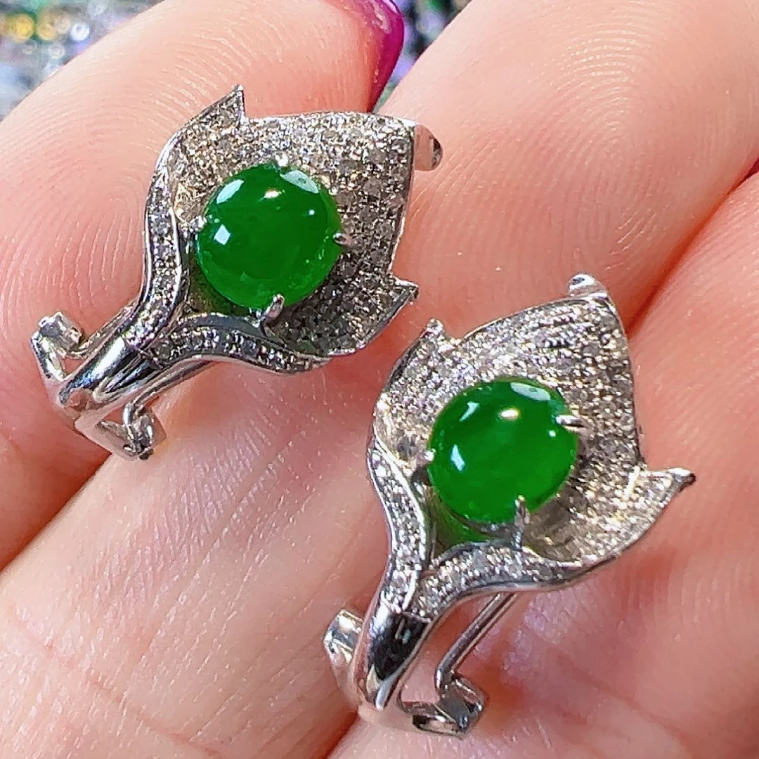 翡翠耳饰18K金镶嵌签收后24小时鉴赏期