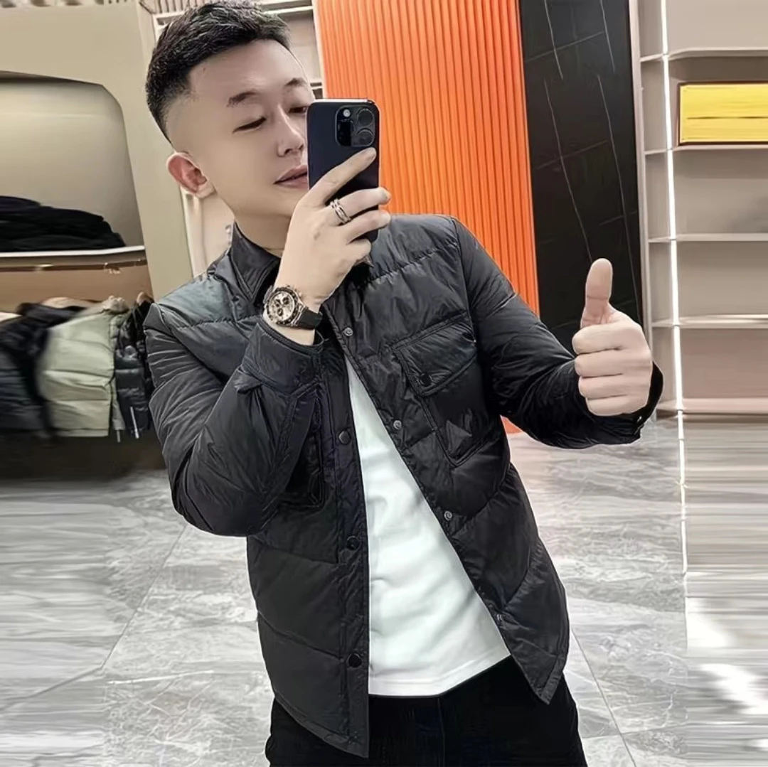 2025冬季潮流新款棉衣男士翻领韩版修身青年保暖商务纯色加棉夹克