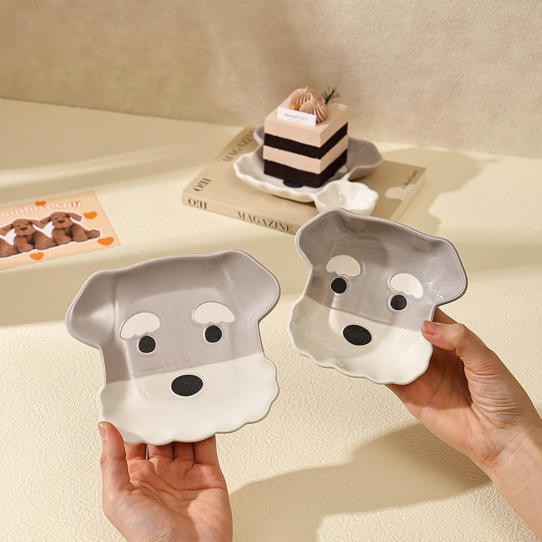 高级感高颜值小狗小吃盘带料碟薯条爆米花陶瓷盘子菜盘水果盘饭碗