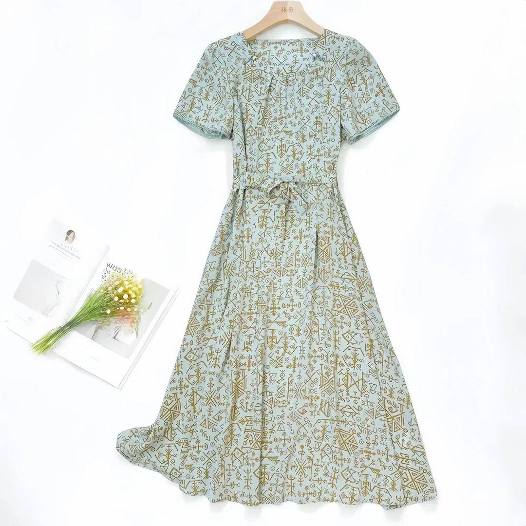【素影绘梦】夏季新款个性时尚连衣裙遮肚藏肉洋气减龄收腰显瘦长裙