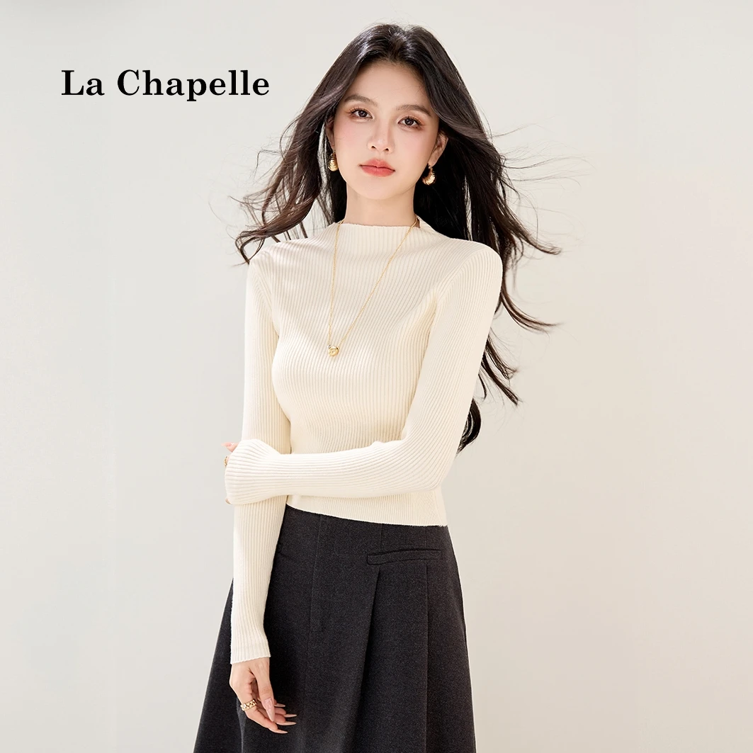 拉夏贝尔春秋新款针织打底衫女秋冬季内搭半高领气质修身显瘦毛衣