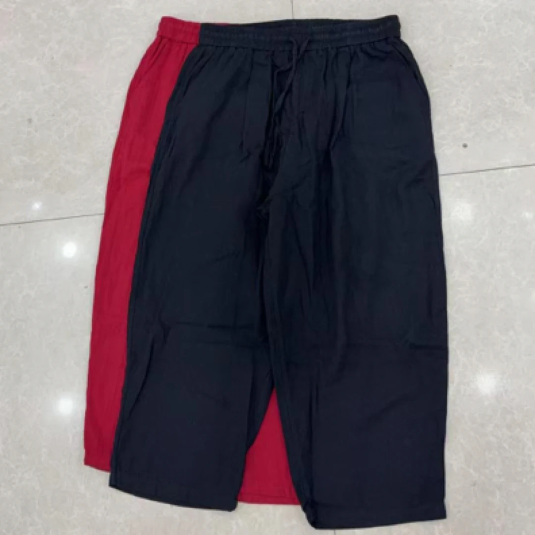 汝州喷姐2025新款纯色宽松高腰抽绳双纱棉8分裤