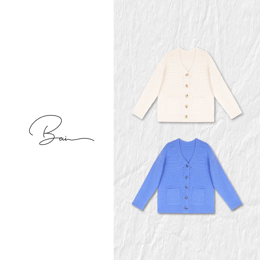 TXB “S+”100%山羊绒进口专机镂空棒针撞色门襟针织外套XB-7795