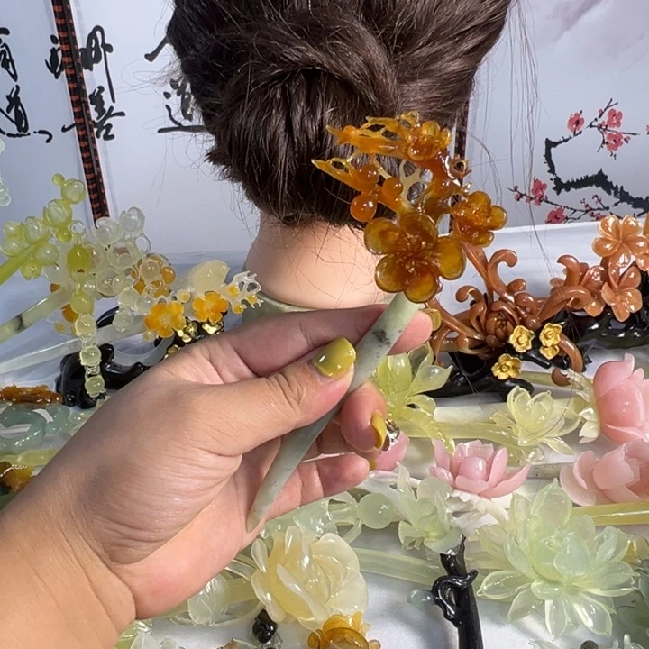 小***竺定制蛇纹石玉毛货发饰