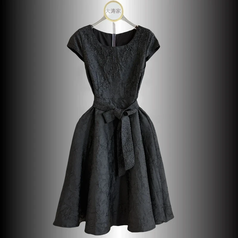【大涛家-满天星辰】送腰带-轻奢重工钉珠小香风连衣裙女夏季气质