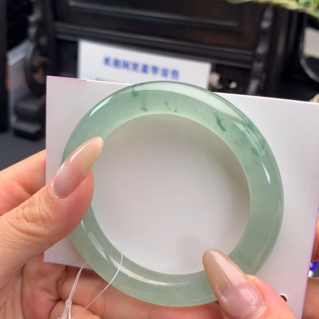 翡翠未镶嵌手镯013冰飘花圆条