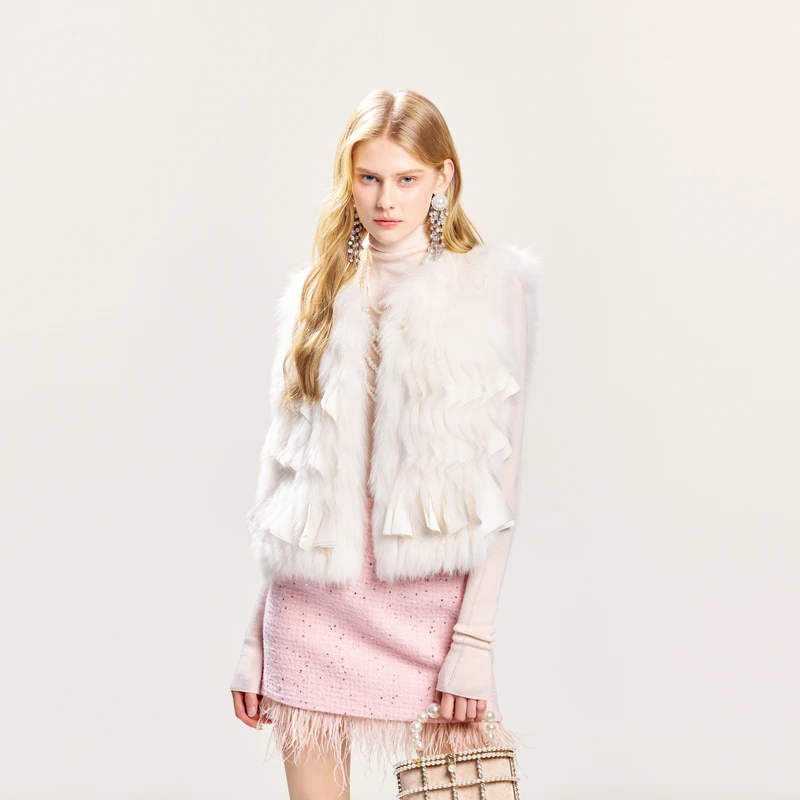 missCOCOON白色24冬季狐狸毛马夹0067