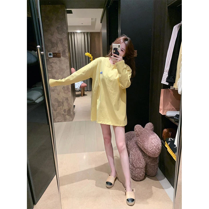 甜美风时尚百搭清新基础简约长袖T恤女早秋新款小众宽松休闲上衣