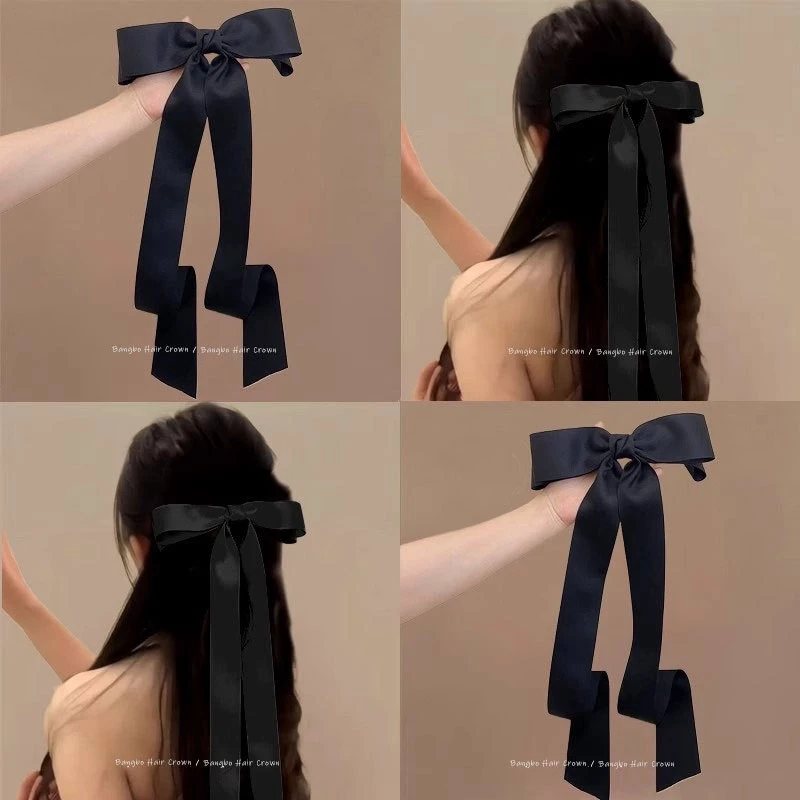 优雅丝带~超长粉色蝴蝶结飘带发夹顶夹法式少女发卡后脑勺新款