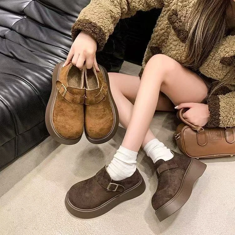 315断码女鞋时尚百搭厚底女勃肯加绒棉鞋